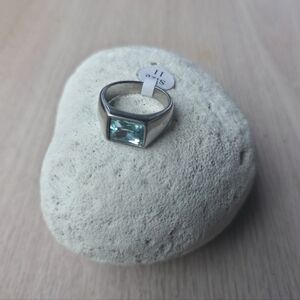 New Stainless Steel Ring Size 11 Light Blue Cubic Zirconia Stone